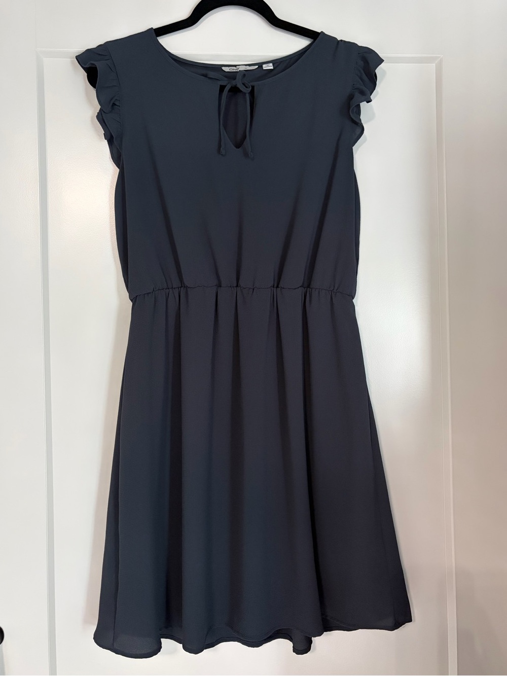 ONLY Navy Ruffle Sleeve Tie-Front Dress